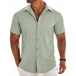 image:imageCOOFANDY Mens Button Down Short Sleeve Shirt Casual Beach Linen Shirts Wedding Summer Vacation ShirtLight Green