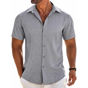 image:imageCOOFANDY Mens Button Down Short Sleeve Shirt Casual Beach Linen Shirts Wedding Summer Vacation ShirtLight Grey