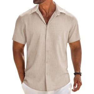 image:imageCOOFANDY Mens Button Down Short Sleeve Shirt Casual Beach Linen Shirts Wedding Summer Vacation ShirtLight Khaki