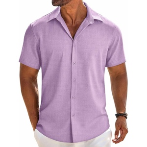 image:imageCOOFANDY Mens Button Down Short Sleeve Shirt Casual Beach Linen Shirts Wedding Summer Vacation ShirtLight Purple