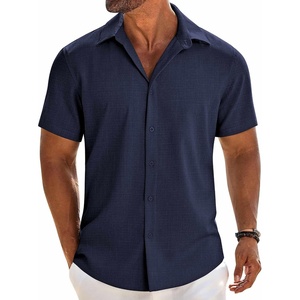 image:imageCOOFANDY Mens Button Down Short Sleeve Shirt Casual Beach Linen Shirts Wedding Summer Vacation ShirtNavy Blue