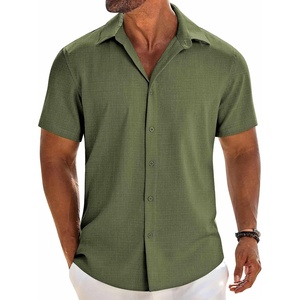 image:imageCOOFANDY Mens Button Down Short Sleeve Shirt Casual Beach Linen Shirts Wedding Summer Vacation ShirtOlive Green