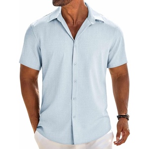 image:imageCOOFANDY Mens Button Down Short Sleeve Shirt Casual Beach Linen Shirts Wedding Summer Vacation ShirtPale Blue