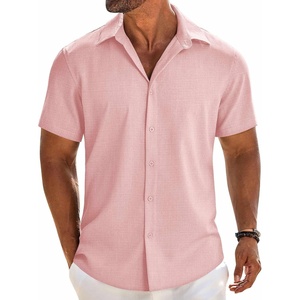 image:imageCOOFANDY Mens Button Down Short Sleeve Shirt Casual Beach Linen Shirts Wedding Summer Vacation ShirtPink
