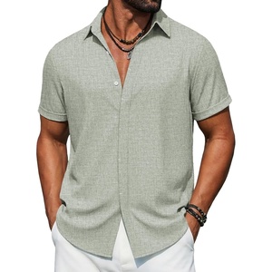 image:imageCOOFANDY Mens Button Down Short Sleeve Shirts Casual Summer Vacation Shirts Linen Beach Wedding ShirtAsage Green