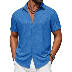 image:imageCOOFANDY Mens Button Down Short Sleeve Shirts Casual Summer Vacation Shirts Linen Beach Wedding ShirtBlue