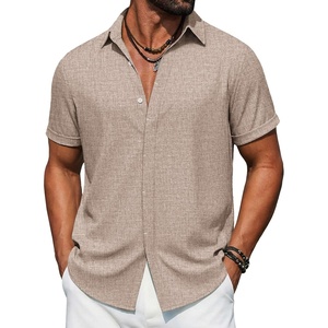 image:imageCOOFANDY Mens Button Down Short Sleeve Shirts Casual Summer Vacation Shirts Linen Beach Wedding ShirtChampagne