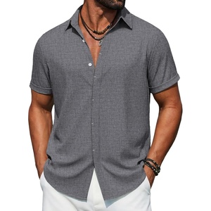 image:imageCOOFANDY Mens Button Down Short Sleeve Shirts Casual Summer Vacation Shirts Linen Beach Wedding ShirtDark Grey