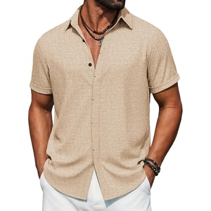 image:imageCOOFANDY Mens Button Down Short Sleeve Shirts Casual Summer Vacation Shirts Linen Beach Wedding ShirtKhaki