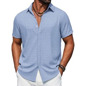 image:imageCOOFANDY Mens Button Down Short Sleeve Shirts Casual Summer Vacation Shirts Linen Beach Wedding ShirtLight Blue