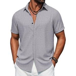 image:imageCOOFANDY Mens Button Down Short Sleeve Shirts Casual Summer Vacation Shirts Linen Beach Wedding ShirtLight Grey
