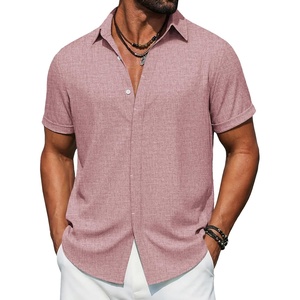 image:imageCOOFANDY Mens Button Down Short Sleeve Shirts Casual Summer Vacation Shirts Linen Beach Wedding ShirtPink