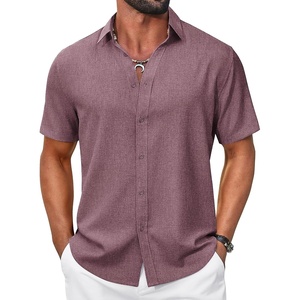 image:imageCOOFANDY Mens Casual Button Down Shirt Short Sleeve Summer Shirt for Beach Vacation Resort WearWine Red