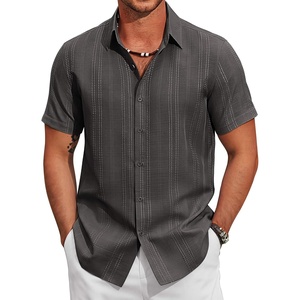 image:imageCOOFANDY Mens Casual Button Down Shirts Short Sleeve Summer Beach Textured ShirtsDark Grey