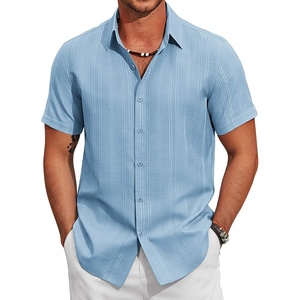 image:imageCOOFANDY Mens Casual Button Down Shirts Short Sleeve Summer Beach Textured ShirtsLight Blue