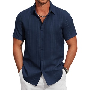 image:imageCOOFANDY Mens Casual Button Down Shirts Short Sleeve Summer Beach Textured ShirtsNavy Blue