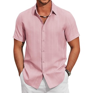 image:imageCOOFANDY Mens Casual Button Down Shirts Short Sleeve Summer Beach Textured ShirtsPink