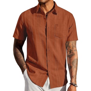 image:imageCOOFANDY Mens Casual Button Down Shirts Short Sleeve Textured Shirt Summer Beach Shirts with PocketCaramel