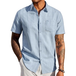 image:imageCOOFANDY Mens Casual Button Down Shirts Short Sleeve Textured Shirt Summer Beach Shirts with PocketLight Blue