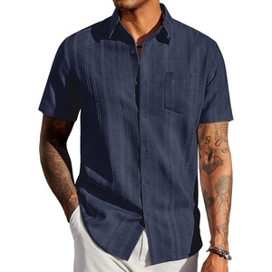 image:imageCOOFANDY Mens Casual Button Down Shirts Short Sleeve Textured Shirt Summer Beach Shirts with PocketNavy Blue