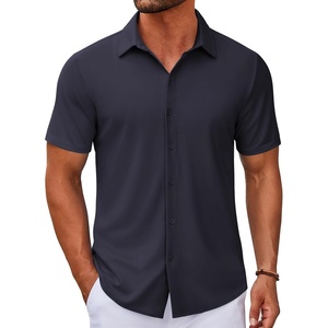 image:imageCOOFANDY Mens Casual Button Down Short Sleeve Shirts Untucked Wrinkle Free Shirt Stretch Dress ShirtsDark Blue