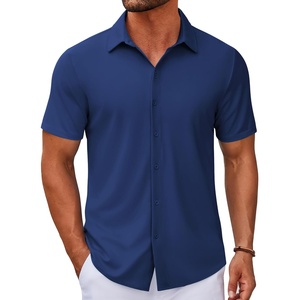 image:imageCOOFANDY Mens Casual Button Down Short Sleeve Shirts Untucked Wrinkle Free Shirt Stretch Dress ShirtsOcean Blue