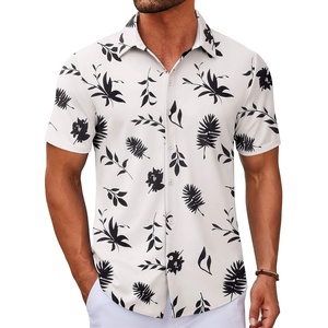 image:imageCOOFANDY Mens Casual Button Down Short Sleeve Shirts Untucked Wrinkle Free Shirt Stretch Dress ShirtsWhite  Leaf