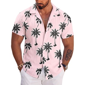 image:imageCOOFANDY Mens Casual Shirts Short Sleeve Button Down Shirts Fashion Textured Summer Beach ShirtPinkleaf