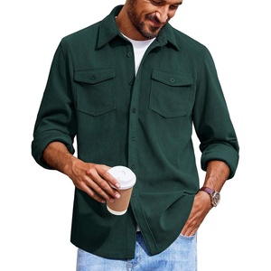 image:imageCOOFANDY Mens Corduroy Button Down Shirts Jackets Casual Long Sleeve Shacket Lightweight Overshirts with Flap PocketsEvergreen