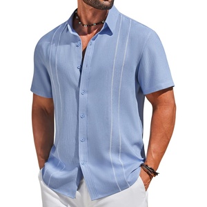 image:imageCOOFANDY Mens Cuban Guayabera Shirts Button Down Short Sleeve Shirt Casual Linen Summer Beach ShirtsBlue