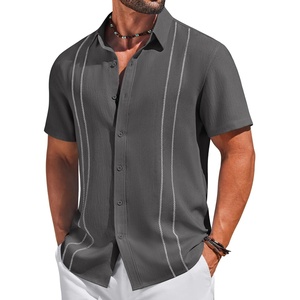 image:imageCOOFANDY Mens Cuban Guayabera Shirts Button Down Short Sleeve Shirt Casual Linen Summer Beach ShirtsDark Grey