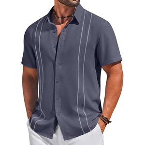 image:imageCOOFANDY Mens Cuban Guayabera Shirts Button Down Short Sleeve Shirt Casual Linen Summer Beach ShirtsLight Grey