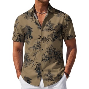 image:imageCOOFANDY Mens Hawaiian Shirt Short Sleeve Button Down Beach Vacation Shirt Retro Summer Tropical Shirts1navy Khaki Ink Flowers