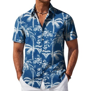 image:imageCOOFANDY Mens Hawaiian Shirt Short Sleeve Button Down Beach Vacation Shirt Retro Summer Tropical ShirtsBlue Palm Tree