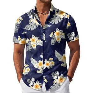 image:imageCOOFANDY Mens Hawaiian Shirt Short Sleeve Button Down Beach Vacation Shirt Retro Summer Tropical ShirtsDark Blue Aloha Flowers