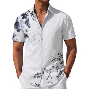 image:imageCOOFANDY Mens Hawaiian Shirt Short Sleeve Button Down Beach Vacation Shirt Retro Summer Tropical ShirtsInk Bamboo Leaves