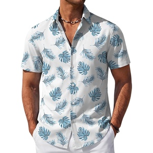 image:imageCOOFANDY Mens Hawaiian Shirt Short Sleeve Button Down Beach Vacation Shirt Retro Summer Tropical ShirtsLight Blue Palm Leaf