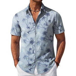 image:imageCOOFANDY Mens Hawaiian Shirt Short Sleeve Button Down Beach Vacation Shirt Retro Summer Tropical ShirtsLight Blue Palm Tree