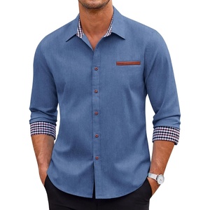 image:imageCOOFANDY Mens Long Sleeve Casual Button Down Shirts Untucked Shirts Plaid Collar Vintage Denim ShirtBlue