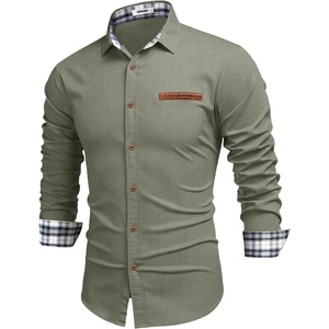 image:imageCOOFANDY Mens Long Sleeve Casual Button Down Shirts Untucked Shirts Plaid Collar Vintage Denim ShirtGreen