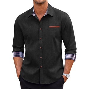 image:imageCOOFANDY Mens Long Sleeve Casual Button Down Shirts Untucked Shirts Plaid Collar Vintage Denim ShirtType 01  Black