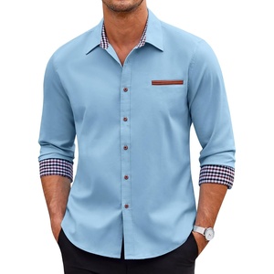image:imageCOOFANDY Mens Long Sleeve Casual Button Down Shirts Untucked Shirts Plaid Collar Vintage Denim ShirtType 01  Chambray