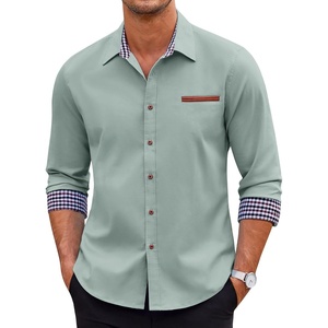 image:imageCOOFANDY Mens Long Sleeve Casual Button Down Shirts Untucked Shirts Plaid Collar Vintage Denim ShirtType 01  Green