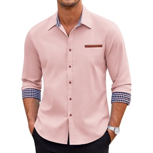 image:imageCOOFANDY Mens Long Sleeve Casual Button Down Shirts Untucked Shirts Plaid Collar Vintage Denim ShirtType 01  Pink