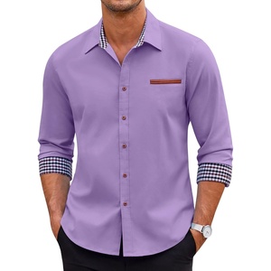image:imageCOOFANDY Mens Long Sleeve Casual Button Down Shirts Untucked Shirts Plaid Collar Vintage Denim ShirtType 01  Purple
