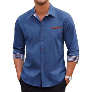 image:imageCOOFANDY Mens Long Sleeve Casual Button Down Shirts Untucked Shirts Plaid Collar Vintage Denim ShirtType 01 Sky Blue