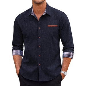 image:imageCOOFANDY Mens Long Sleeve Casual Button Down Shirts Untucked Shirts Plaid Collar Vintage Denim ShirtType 01 Ultramarine Blue