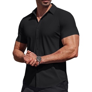image:imageCOOFANDY Mens Muscle Fit Dress Shirts Stretch Wrinkle Free Short Sleeve Button Down Shirt Casual Solid Untucked Shirt01black