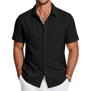 image:imageCOOFANDY Mens Short Sleeve Button Down Shirts Casual Linen Shirts for Men Textured Summer Beach ShirtBlack