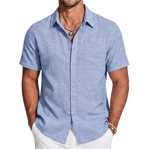 image:imageCOOFANDY Mens Short Sleeve Button Down Shirts Casual Linen Shirts for Men Textured Summer Beach ShirtBlue